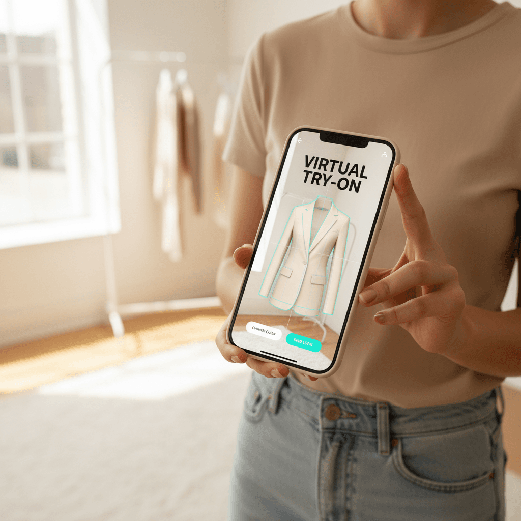 Virtual try-on feature showing clothing on customer body